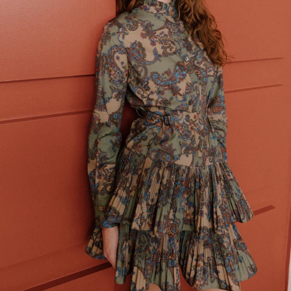 Current Air Brown and Green Ruffled Tiered Dress